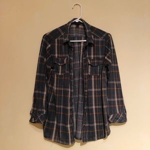 Green and Orange Plaid Button Up